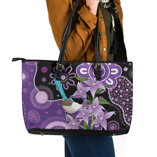 Australia Epilepsy Awareness Leather Tote Bag Purple-crowned Fairywren Boronia Aboriginal - Aussie Hoodie