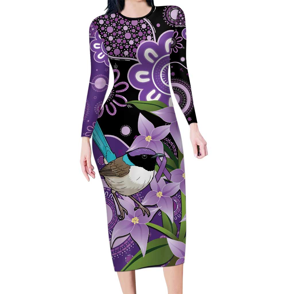 Australia Epilepsy Awareness Long Sleeve Bodycon Dress Purple-crowned Fairywren Boronia Aboriginal - Aussie Hoodie