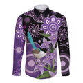 Australia Epilepsy Awareness Long Sleeve Button Shirt Purple-crowned Fairywren Boronia Aboriginal - Aussie Hoodie