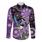 Australia Epilepsy Awareness Long Sleeve Button Shirt Purple-crowned Fairywren Boronia Aboriginal - Aussie Hoodie