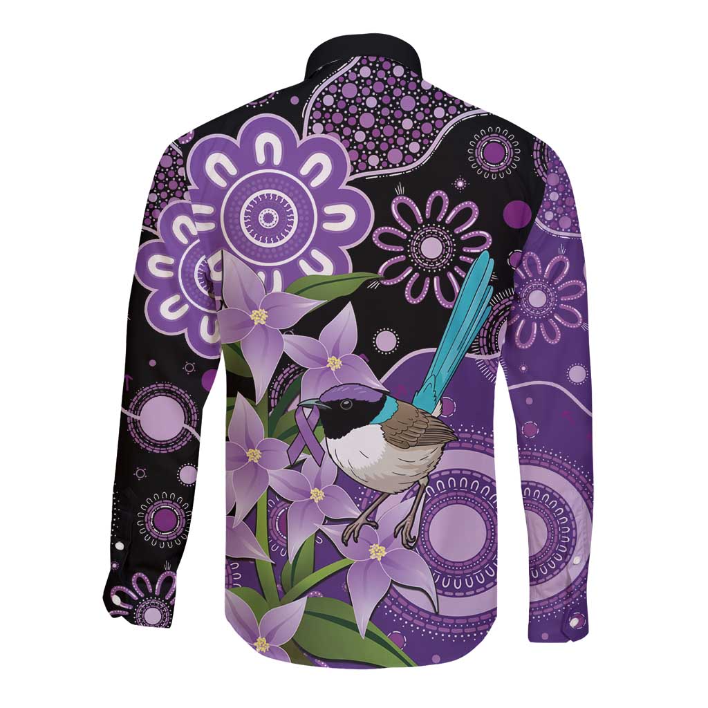 Australia Epilepsy Awareness Long Sleeve Button Shirt Purple-crowned Fairywren Boronia Aboriginal - Aussie Hoodie