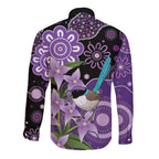 Australia Epilepsy Awareness Long Sleeve Button Shirt Purple-crowned Fairywren Boronia Aboriginal - Aussie Hoodie