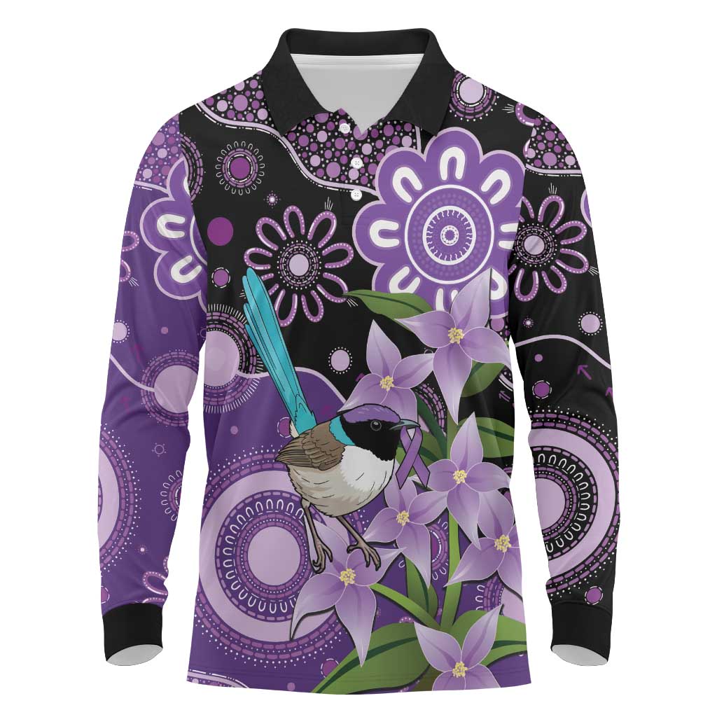 Australia Epilepsy Awareness Long Sleeve Polo Shirt Purple-crowned Fairywren Boronia Aboriginal - Aussie Hoodie