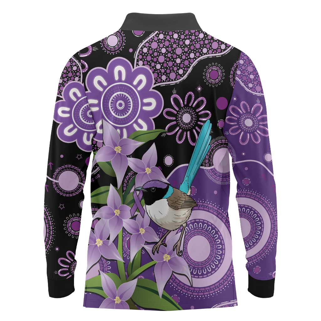 Australia Epilepsy Awareness Long Sleeve Polo Shirt Purple-crowned Fairywren Boronia Aboriginal - Aussie Hoodie