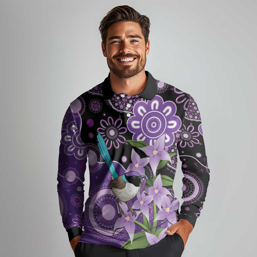 Australia Epilepsy Awareness Long Sleeve Polo Shirt Purple-crowned Fairywren Boronia Aboriginal - Aussie Hoodie
