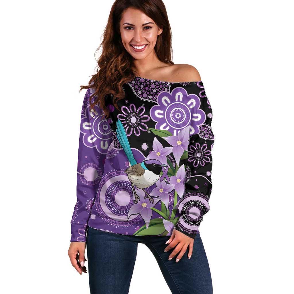 Australia Epilepsy Awareness Off Shoulder Sweater Purple-crowned Fairywren Boronia Aboriginal - Aussie Hoodie