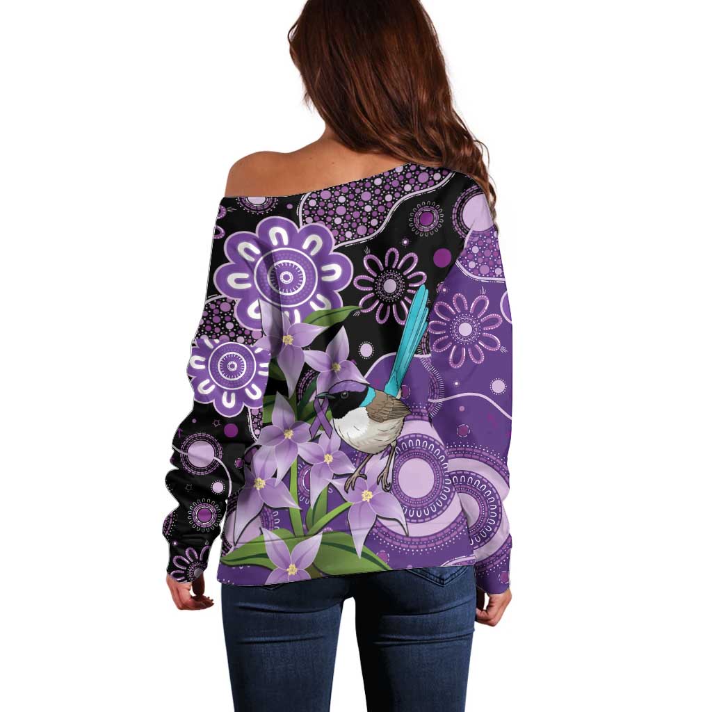 Australia Epilepsy Awareness Off Shoulder Sweater Purple-crowned Fairywren Boronia Aboriginal - Aussie Hoodie