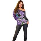 Australia Epilepsy Awareness Off Shoulder Sweater Purple-crowned Fairywren Boronia Aboriginal - Aussie Hoodie