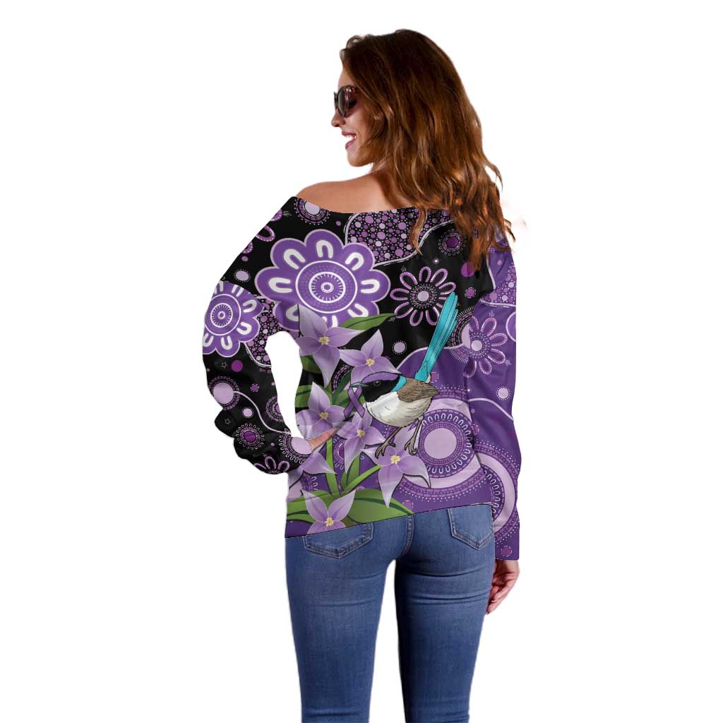 Australia Epilepsy Awareness Off Shoulder Sweater Purple-crowned Fairywren Boronia Aboriginal - Aussie Hoodie