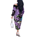 Australia Epilepsy Awareness Off The Shoulder Long Sleeve Dress Purple-crowned Fairywren Boronia Aboriginal - Aussie Hoodie