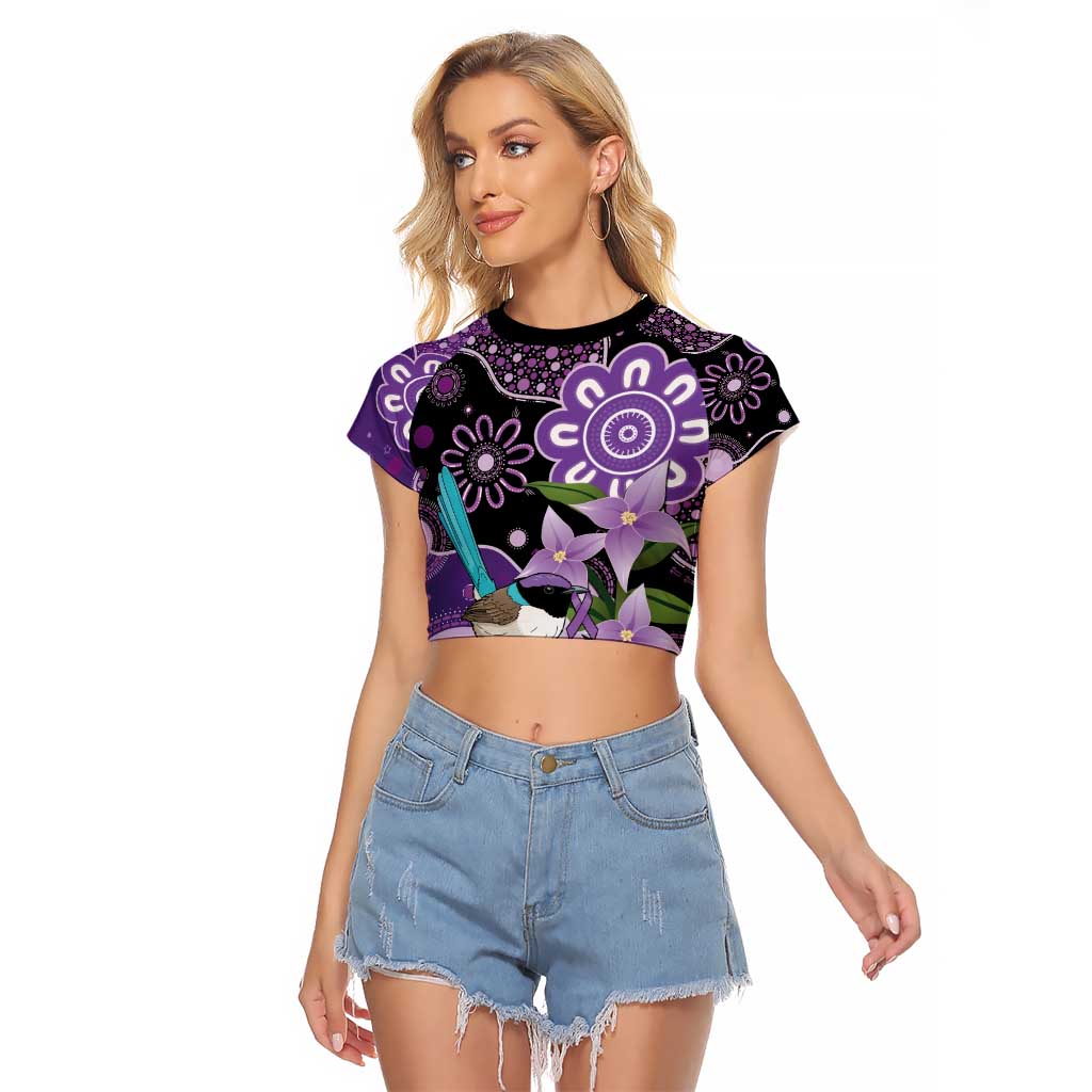 Australia Epilepsy Awareness Raglan Cropped T Shirt Purple-crowned Fairywren Boronia Aboriginal - Aussie Hoodie