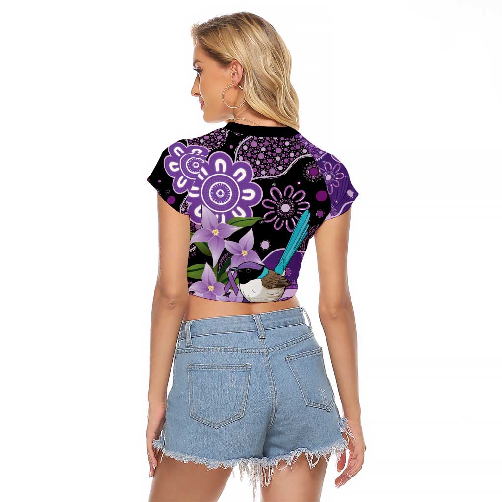 Australia Epilepsy Awareness Raglan Cropped T Shirt Purple-crowned Fairywren Boronia Aboriginal - Aussie Hoodie