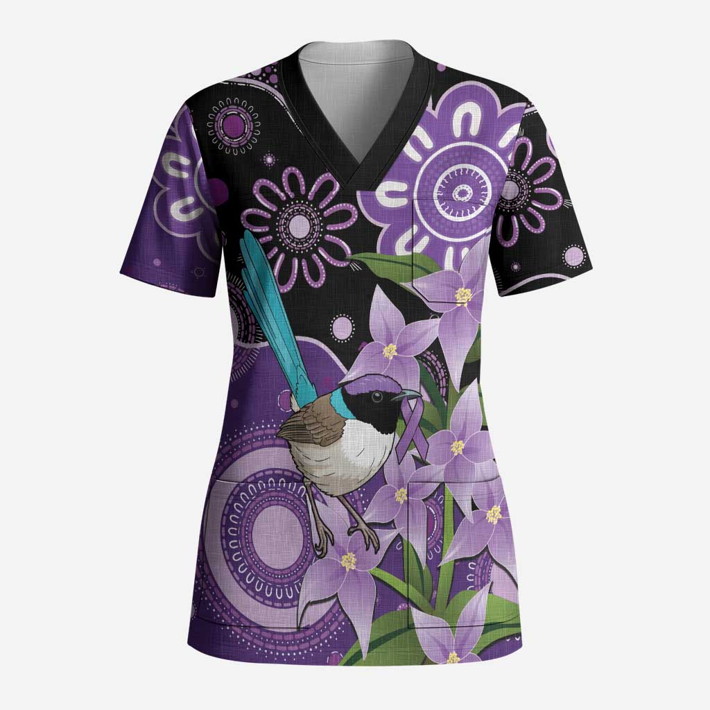 Australia Epilepsy Awareness Scrub Top Purple-crowned Fairywren Boronia Aboriginal - Aussie Hoodie
