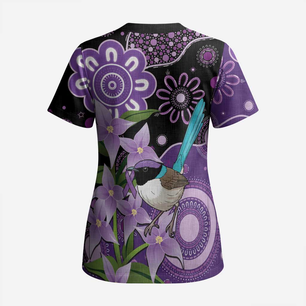 Australia Epilepsy Awareness Scrub Top Purple-crowned Fairywren Boronia Aboriginal - Aussie Hoodie