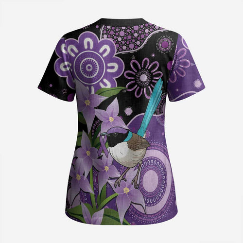 Australia Epilepsy Awareness Scrub Top Purple-crowned Fairywren Boronia Aboriginal - Aussie Hoodie