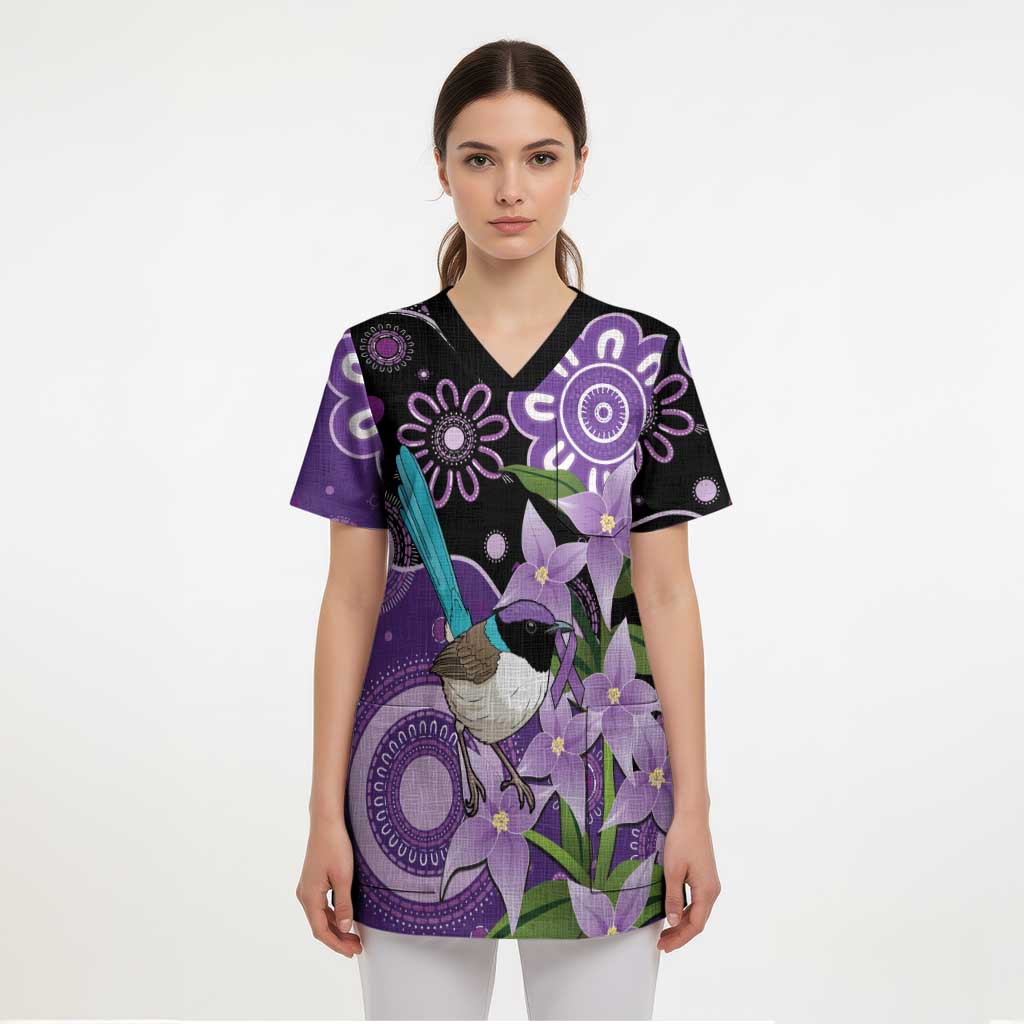 Australia Epilepsy Awareness Scrub Top Purple-crowned Fairywren Boronia Aboriginal - Aussie Hoodie