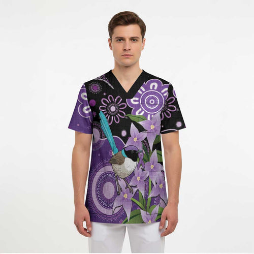Australia Epilepsy Awareness Scrub Top Purple-crowned Fairywren Boronia Aboriginal - Aussie Hoodie