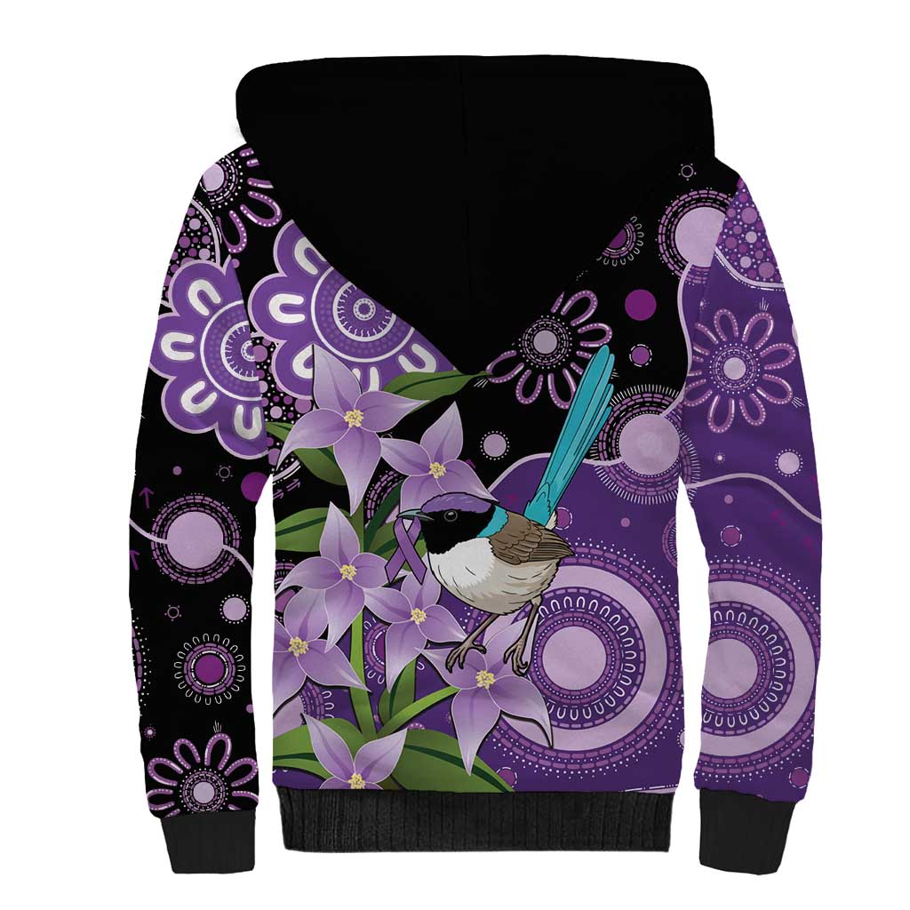 Australia Epilepsy Awareness Sherpa Hoodie Purple-crowned Fairywren Boronia Aboriginal - Aussie Hoodie