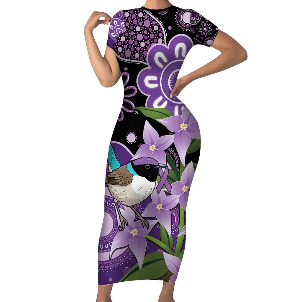 Australia Epilepsy Awareness Short Sleeve Bodycon Dress Purple-crowned Fairywren Boronia Aboriginal - Aussie Hoodie