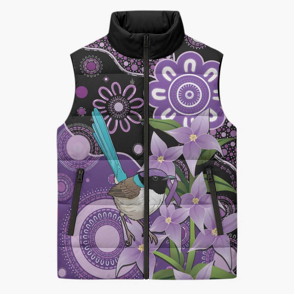 Australia Epilepsy Awareness Sleeveless Puffer Jacket Purple-crowned Fairywren Boronia Aboriginal - Aussie Hoodie