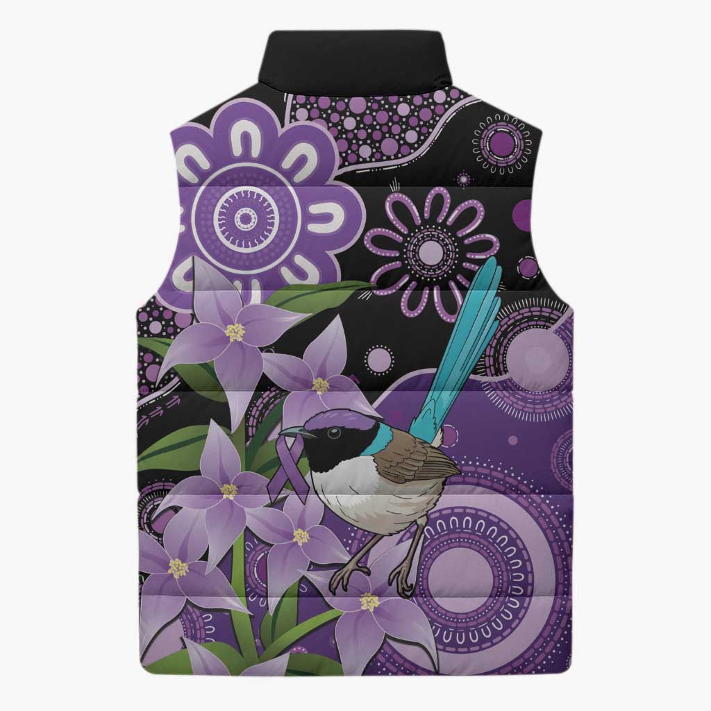 Australia Epilepsy Awareness Sleeveless Puffer Jacket Purple-crowned Fairywren Boronia Aboriginal - Aussie Hoodie