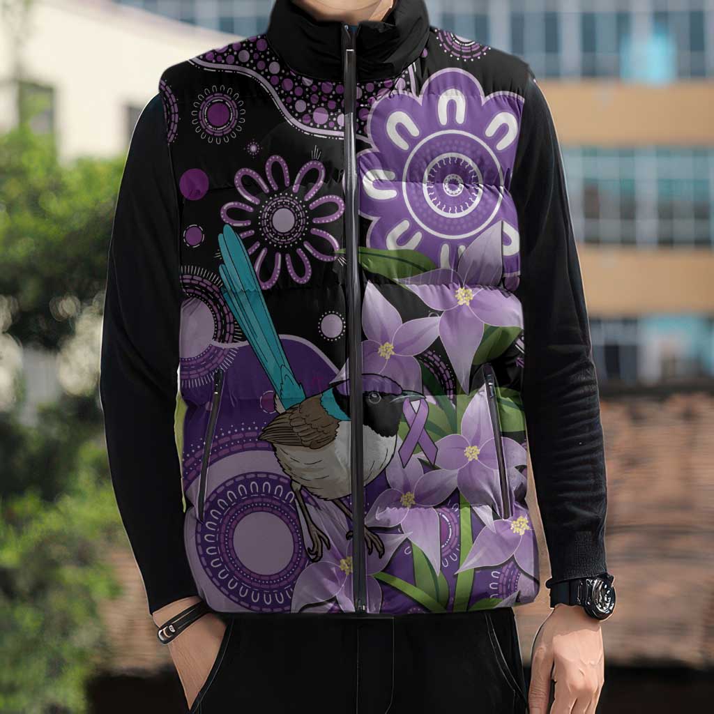 Australia Epilepsy Awareness Sleeveless Puffer Jacket Purple-crowned Fairywren Boronia Aboriginal - Aussie Hoodie