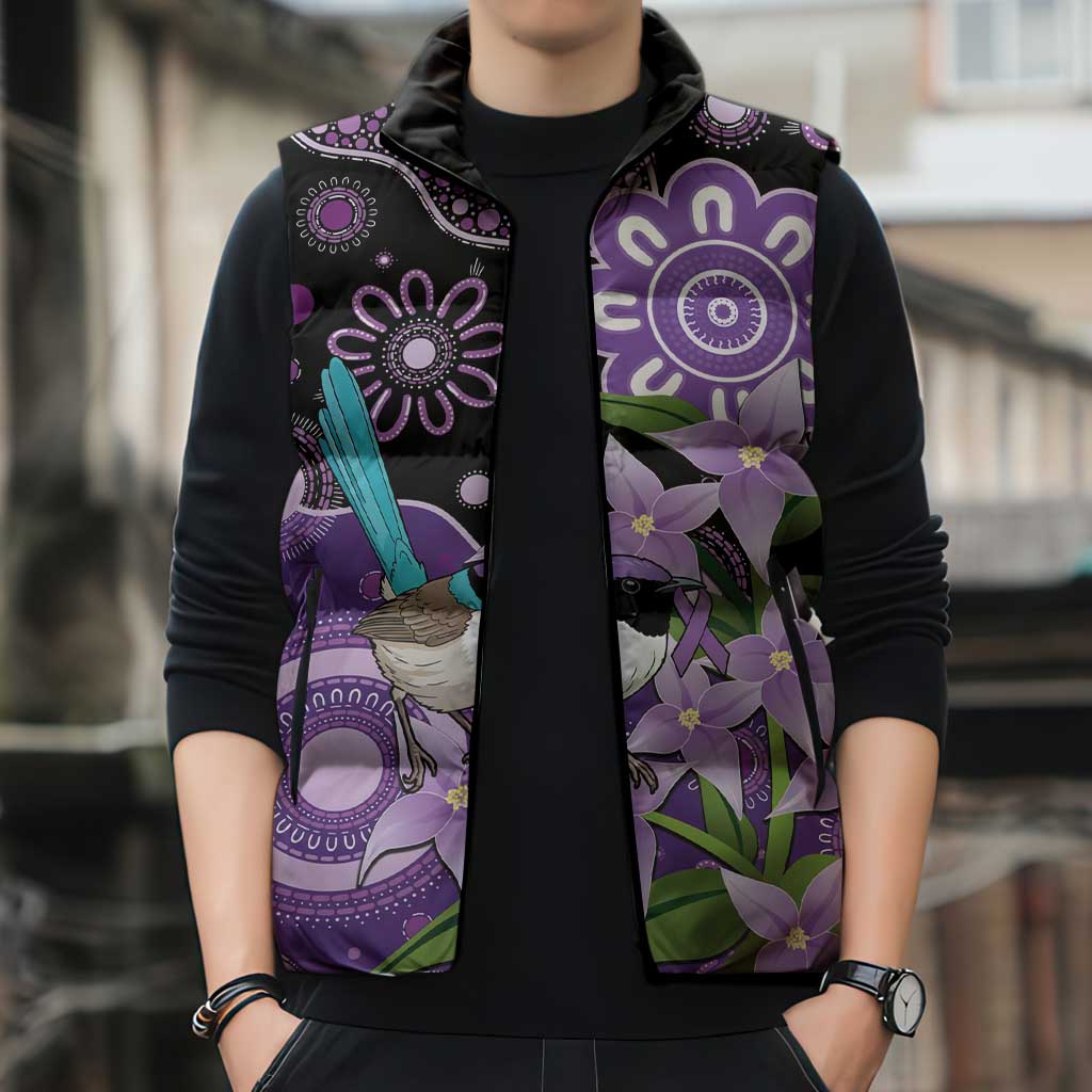 Australia Epilepsy Awareness Sleeveless Puffer Jacket Purple-crowned Fairywren Boronia Aboriginal - Aussie Hoodie