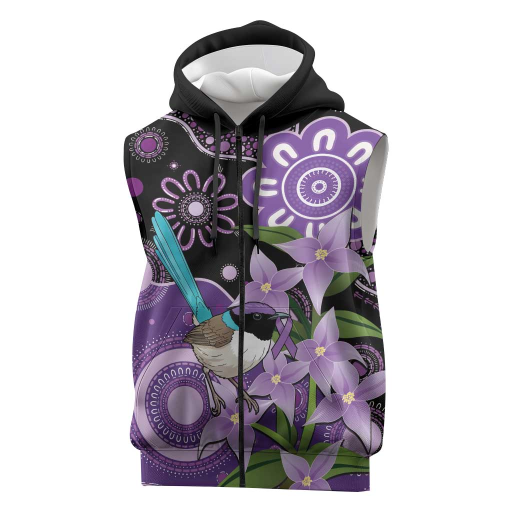 Australia Epilepsy Awareness Sleeveless Zip Hoodie Purple-crowned Fairywren Boronia Aboriginal LT14
