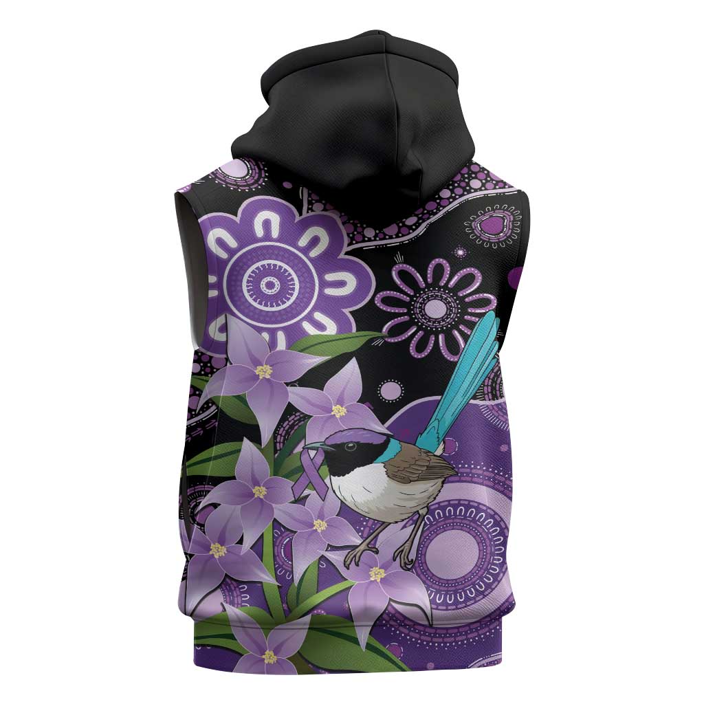 Australia Epilepsy Awareness Sleeveless Zip Hoodie Purple-crowned Fairywren Boronia Aboriginal LT14