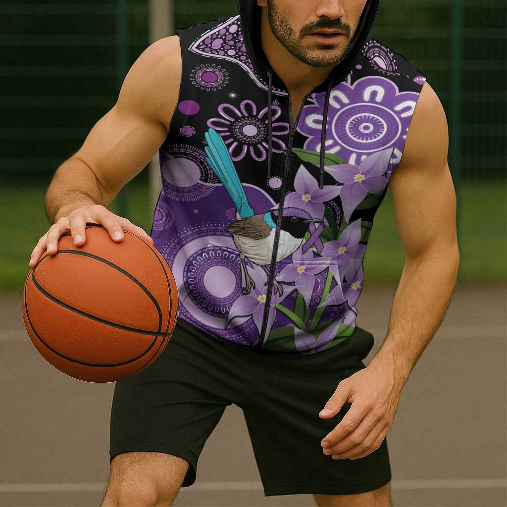Australia Epilepsy Awareness Sleeveless Zip Hoodie Purple-crowned Fairywren Boronia Aboriginal LT14