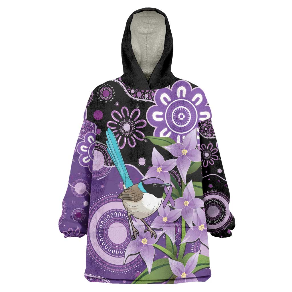 Australia Epilepsy Awareness Wearable Blanket Hoodie Purple-crowned Fairywren Boronia Aboriginal - Aussie Hoodie