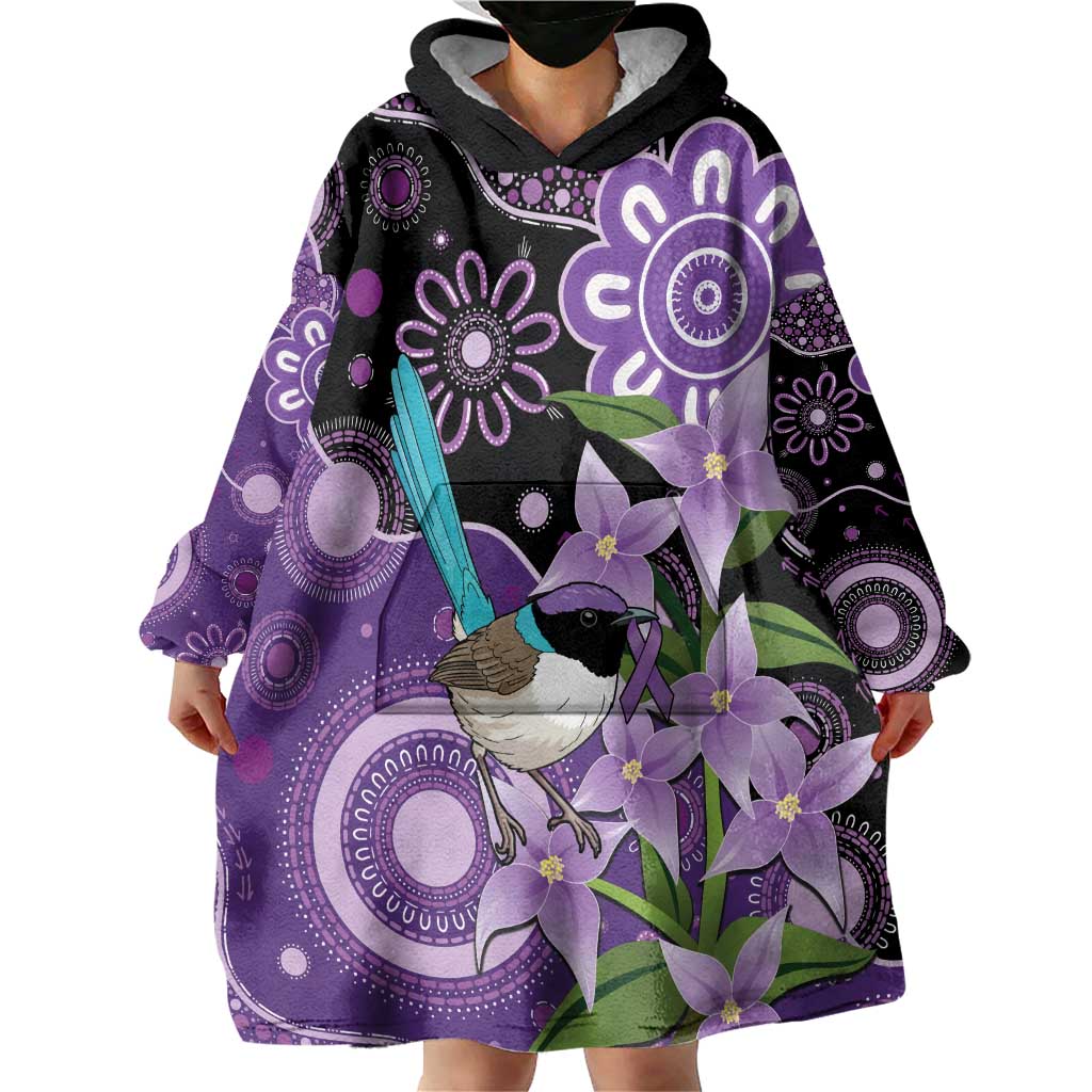 Australia Epilepsy Awareness Wearable Blanket Hoodie Purple-crowned Fairywren Boronia Aboriginal - Aussie Hoodie