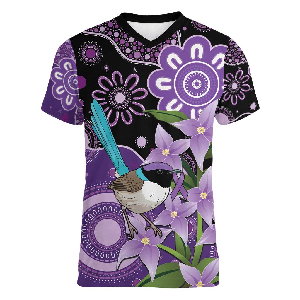 Australia Epilepsy Awareness Women V-Neck T-Shirt Purple-crowned Fairywren Boronia Aboriginal - Aussie Hoodie
