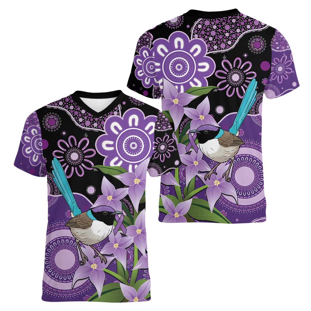 Australia Epilepsy Awareness Women V-Neck T-Shirt Purple-crowned Fairywren Boronia Aboriginal - Aussie Hoodie
