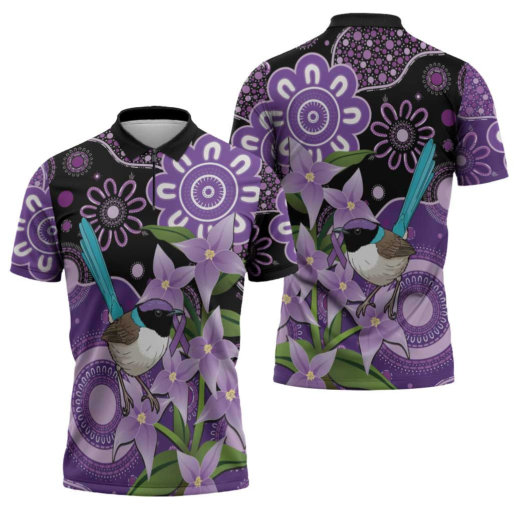Australia Epilepsy Awareness Zipper Polo Shirt Purple-crowned Fairywren Boronia Aboriginal - Aussie Hoodie