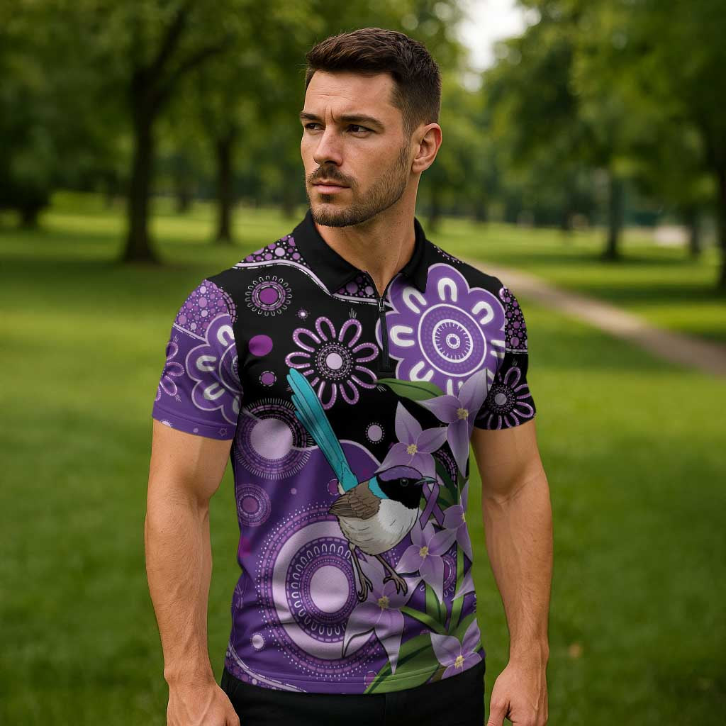 Australia Epilepsy Awareness Zipper Polo Shirt Purple-crowned Fairywren Boronia Aboriginal - Aussie Hoodie