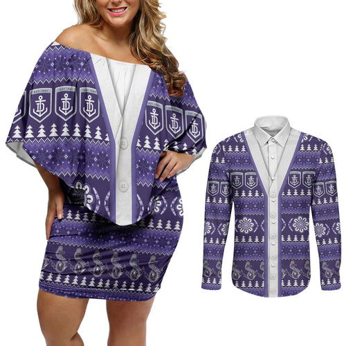 Dockers Football Christmas Couples Matching Off Shoulder Short Dress and Long Sleeve Button Shirt Aboriginal Seamless Cardigan Inspired