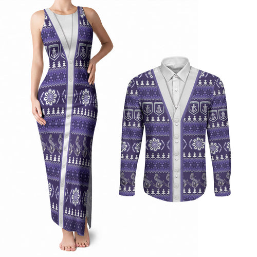 Dockers Football Christmas Couples Matching Tank Maxi Dress and Long Sleeve Button Shirt Aboriginal Seamless Cardigan Inspired