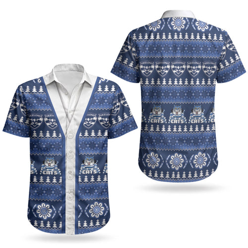 Geelong Cats Football Christmas Couples Matching Puletasi and Hawaiian Shirt Aboriginal Seamless Cardigan Inspired