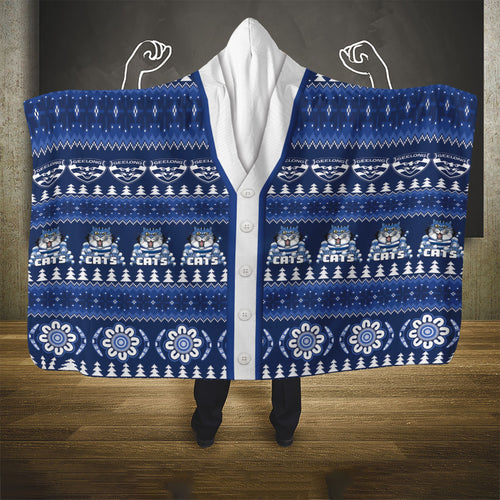 Geelong Cats Football Christmas Hooded Blanket Aboriginal Seamless Cardigan Inspired