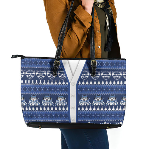 Geelong Cats Football Christmas Leather Tote Bag Aboriginal Seamless Cardigan Inspired