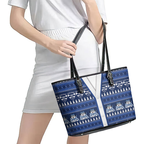 Geelong Cats Football Christmas Leather Tote Bag Aboriginal Seamless Cardigan Inspired