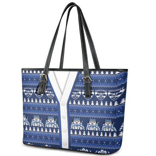 Geelong Cats Football Christmas Leather Tote Bag Aboriginal Seamless Cardigan Inspired