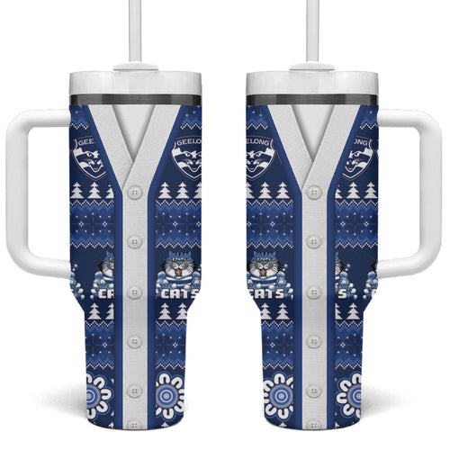 Geelong Cats Football Christmas Tumbler With Handle Aboriginal Seamless Cardigan Inspired