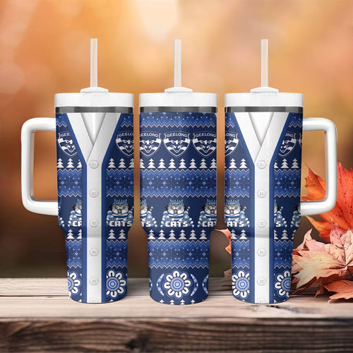 Geelong Cats Football Christmas Tumbler With Handle Aboriginal Seamless Cardigan Inspired