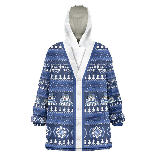 Geelong Cats Football Christmas Wearable Blanket Hoodie Aboriginal Seamless Cardigan Inspired