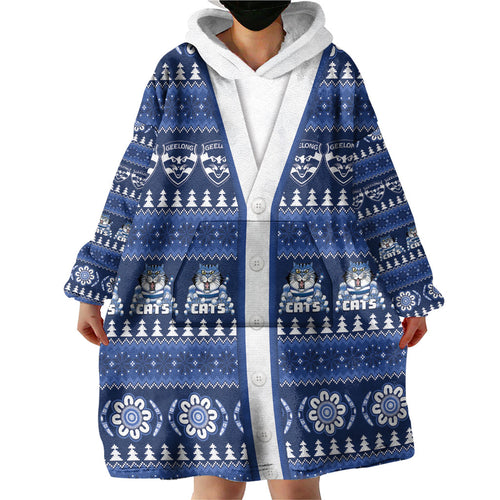 Geelong Cats Football Christmas Wearable Blanket Hoodie Aboriginal Seamless Cardigan Inspired