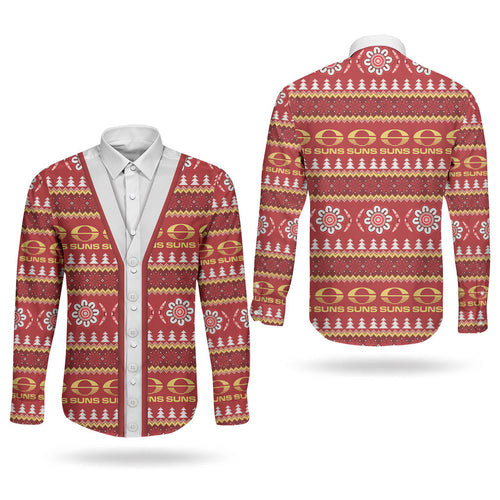 Suns Football Christmas Couples Matching Off Shoulder Short Dress and Long Sleeve Button Shirt Aboriginal Seamless Cardigan Inspired