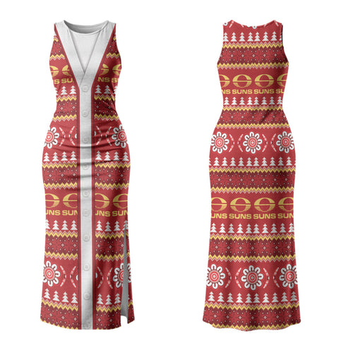 Suns Football Christmas Couples Matching Tank Maxi Dress and Long Sleeve Button Shirt Aboriginal Seamless Cardigan Inspired