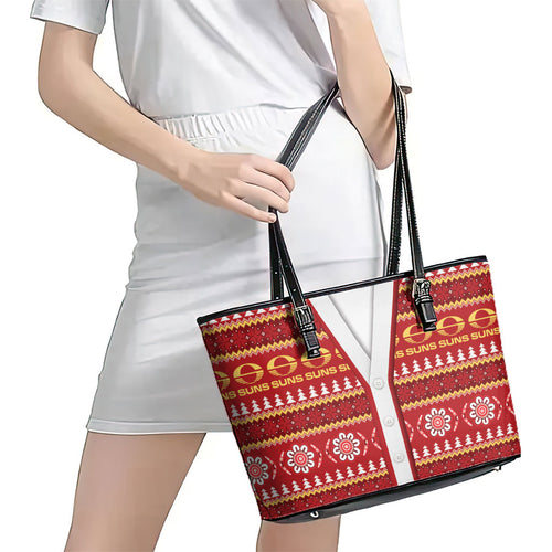 Suns Football Christmas Leather Tote Bag Aboriginal Seamless Cardigan Inspired